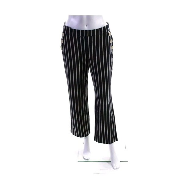 Javier Simorra High Rise Stripe Pants Straight Cropped Navy Blue White Size 4 - Picture 1 of 6